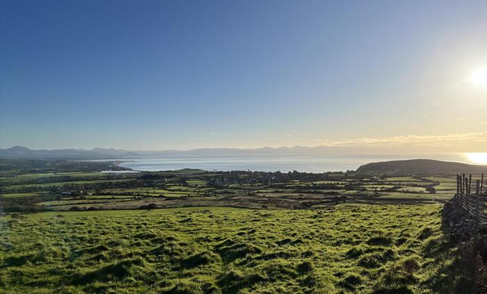 Pennant Igyn holidays view from our land, looking out over Llanbedrog and Pwllheli